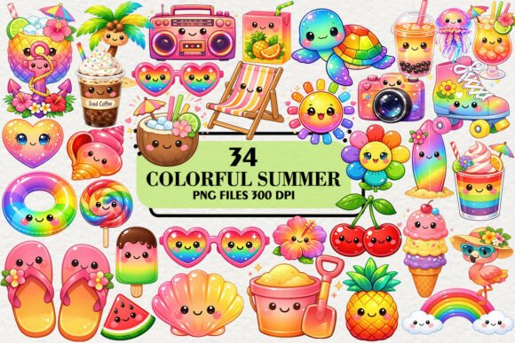 Download Kawaii Colorful Summer Clipart Bundle - Colorful Collection