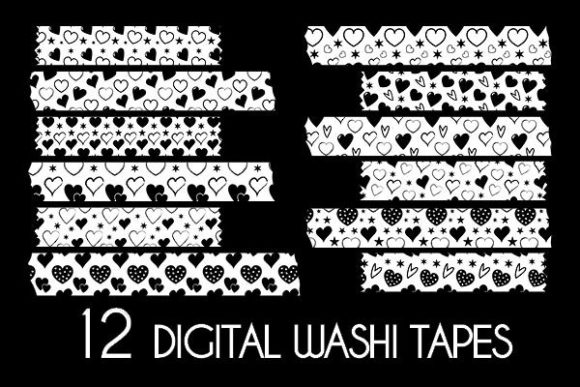 Download Black White Hearts Washi Tapes Patterns - Patterns Collection