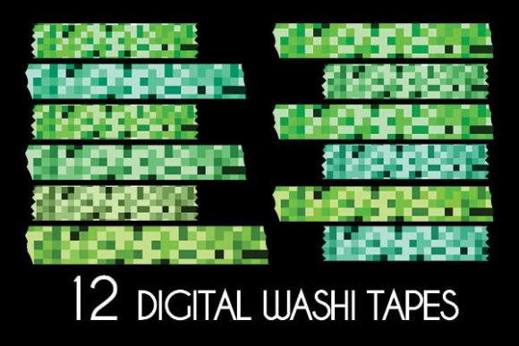 Download Green Pixelated Washi Tapes Patterns - Patterns Collection