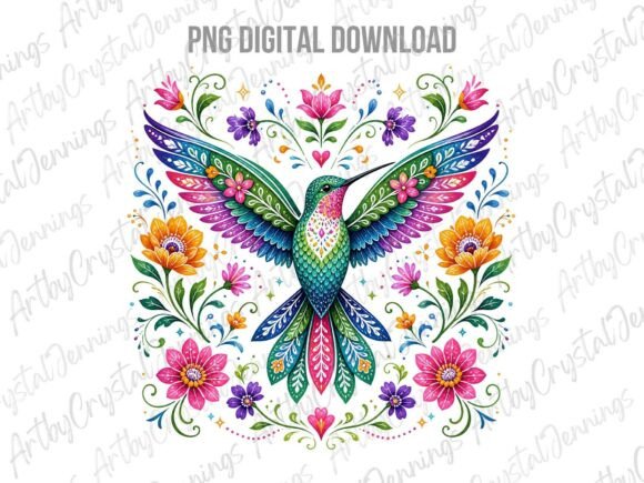 Download Colorful Folk Art Hummingbird PNG - Colorful Collection