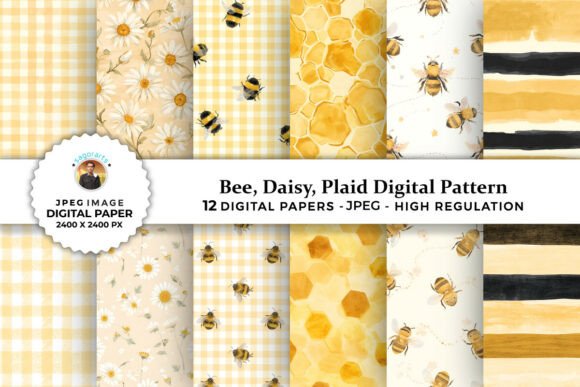 Download Watercolor Honey Bee Digital Patterns - Patterns Collection