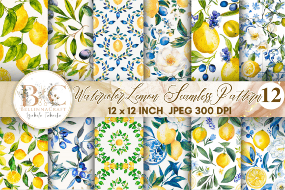 Download Watercolor Lemon Seamless Patterns - Patterns Collection