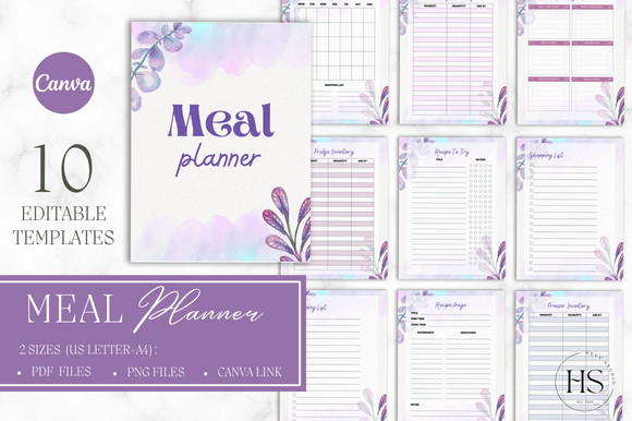 Download Watercolor Flowers CANVA Meal Planner - Meal Collection