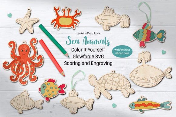 Download Sea Animals Glowforge Laser Coloring Kit - Premium Resources