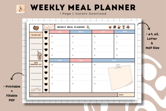 Download Coffee Weekly Meal Planner • Printable - Meal Collection