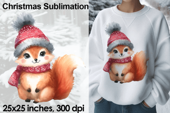 Watercolor Christmas Fox Sublimation PNG - Download Now