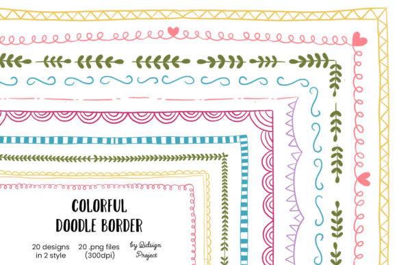 Download 20 Hand Drawn Colorful Doodle Border - Premium Resources
