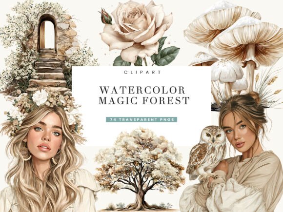 Download Watercolor Magical Forest Clipart - Magical Collection