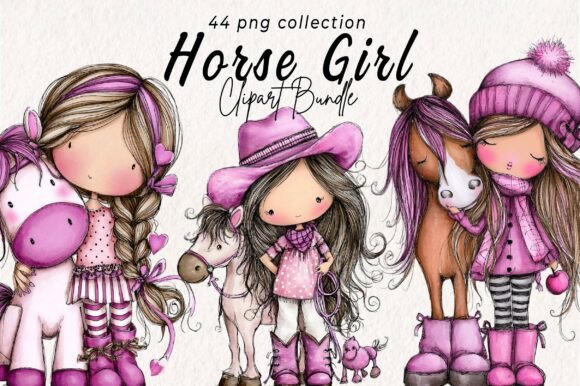 Horse Girl Watercolor Clipart - Download Now