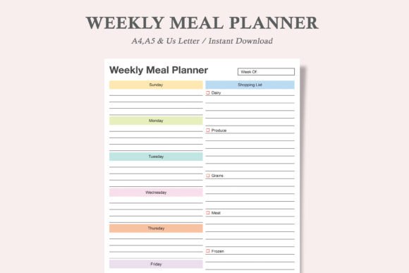 Download Weekly Menu Planner,Weekly Meal Plan - Meal Collection