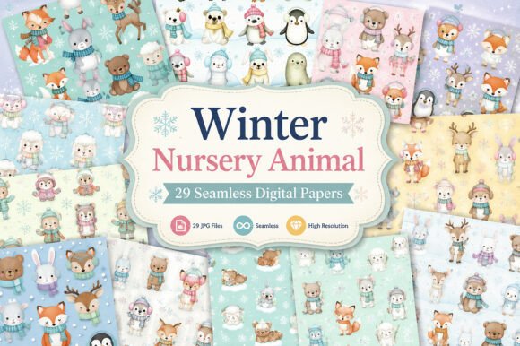 Download Winter Nursery Animal Seamless Patterns - Patterns Collection