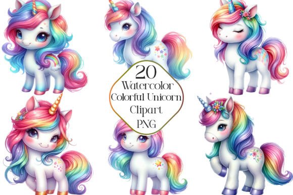 Download Watercolor Cute Colorful Unicorn Clipart - Colorful Collection