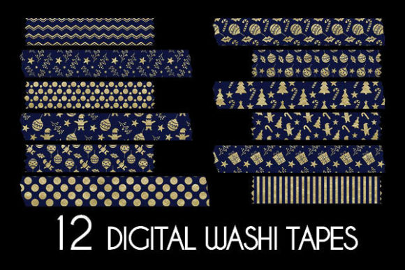 Download Christmas Blue Gold Washi Tapes Patterns - Patterns Collection