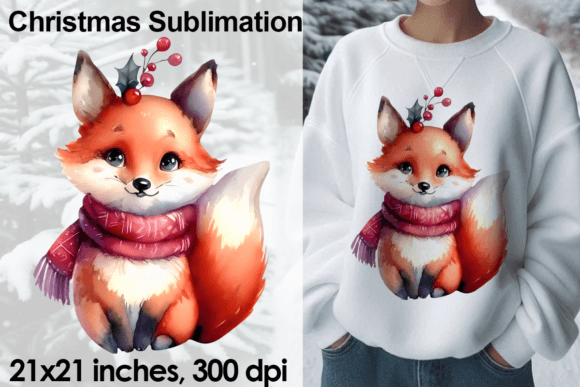 Watercolor Christmas Fox Sublimation PNG - Download Now